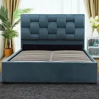 Brooklyn Double Storage Ottoman Bed - Blue, Velvet