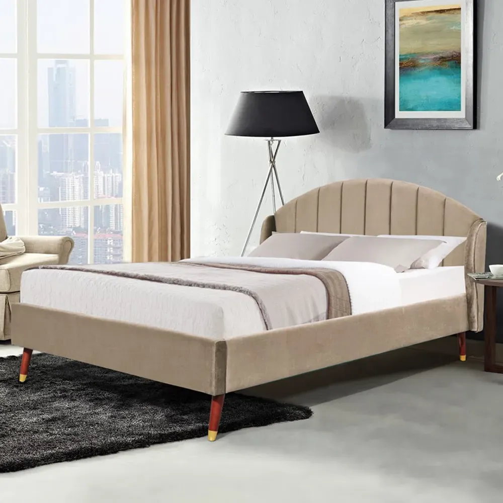 Brooklyn Double Winged Bed Frame - Brown, Velvet