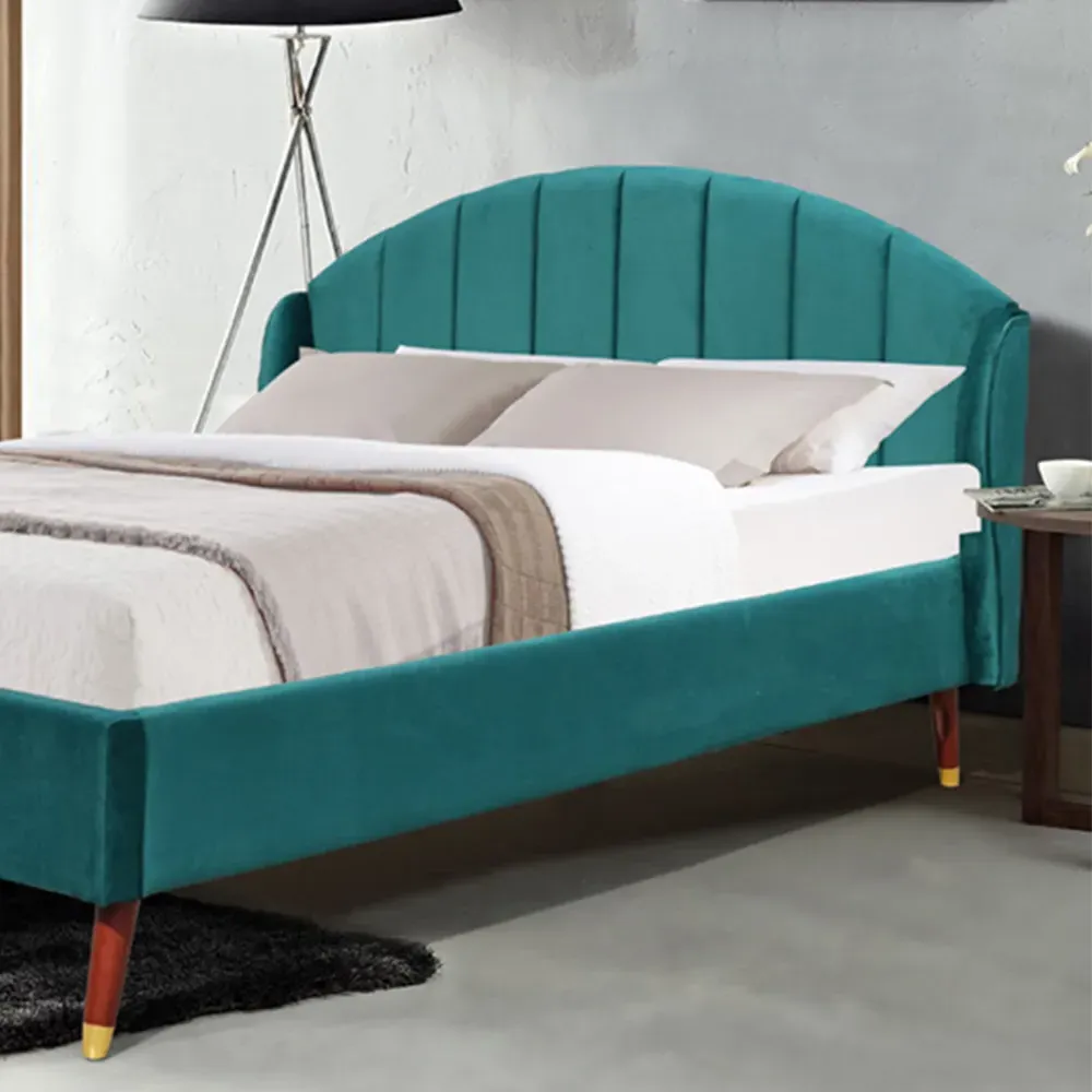 Brooklyn Double Winged Bed Frame - Green, Velvet