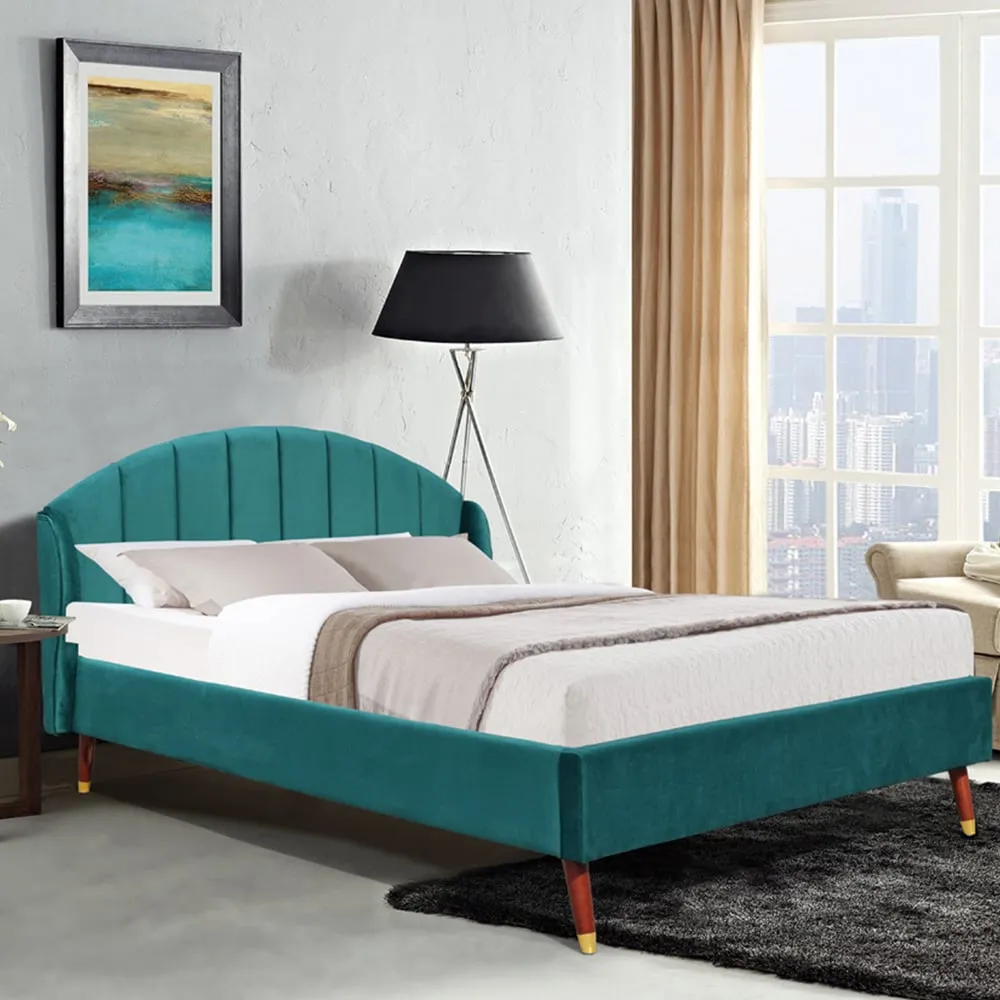 Brooklyn Double Winged Bed Frame - Green, Velvet