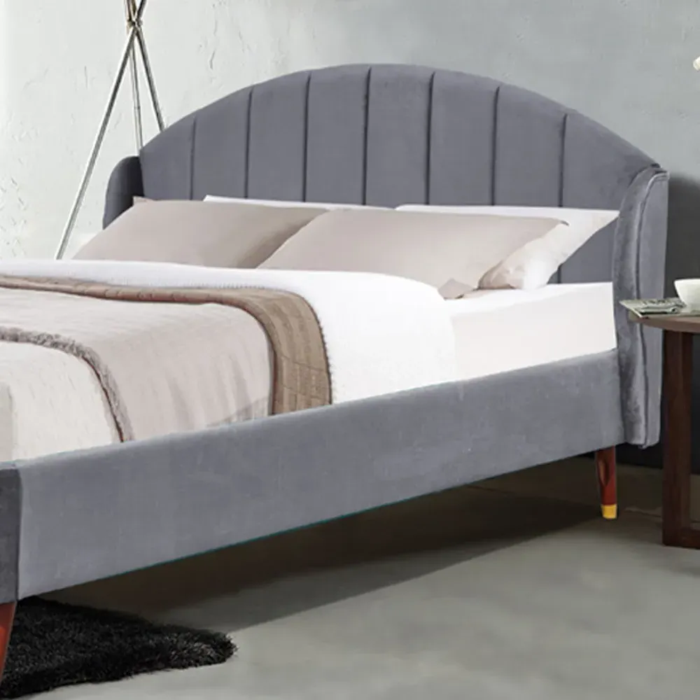 Brooklyn Double Winged Bed Frame - Grey, Velvet