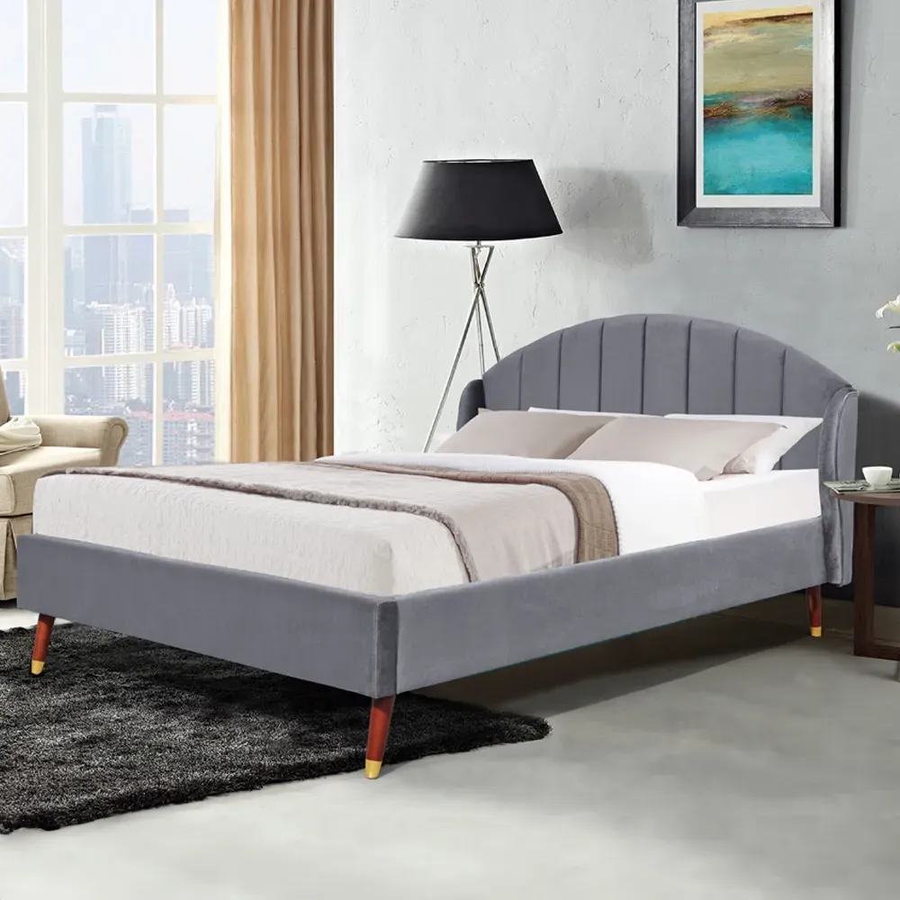 Brooklyn Double Winged Bed Frame - Grey, Velvet image