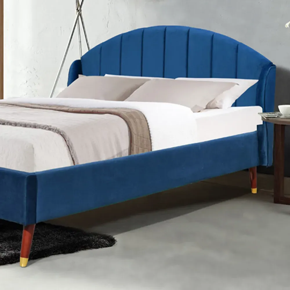 Brooklyn Double Winged Bed Frame - Navy, Velvet