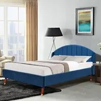 Brooklyn Double Winged Bed Frame - Navy, Velvet