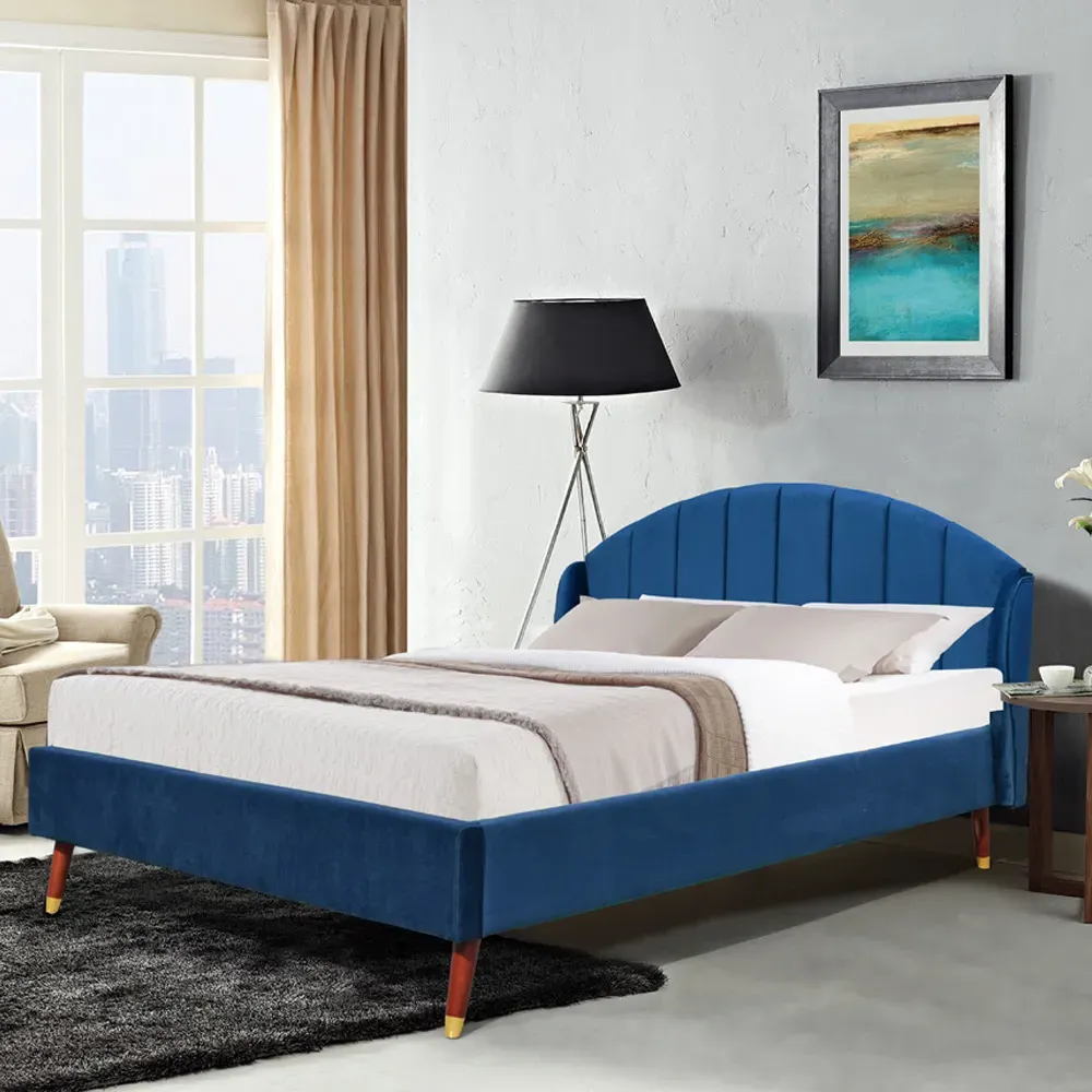 Brooklyn Double Winged Bed Frame - Navy, Velvet