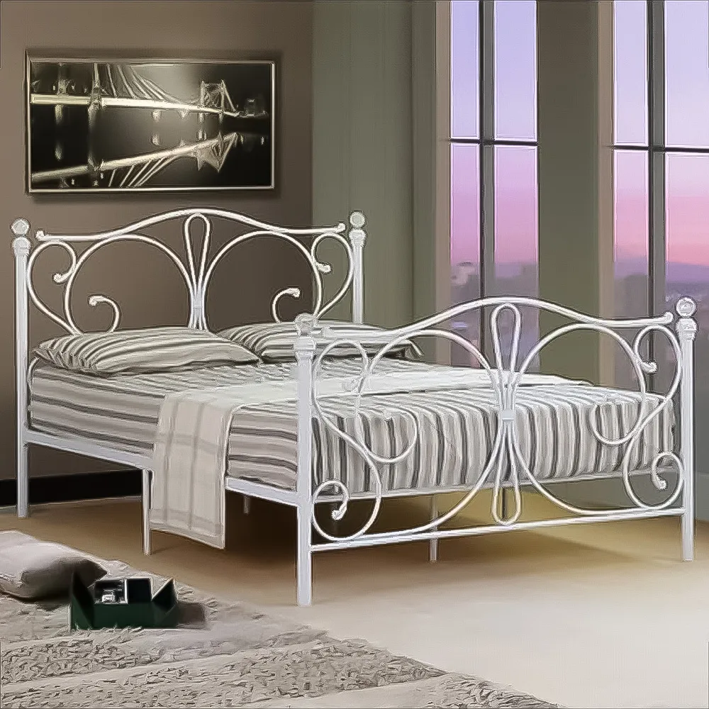 Brooklyn Finial Double Bed Frame - White, Metal