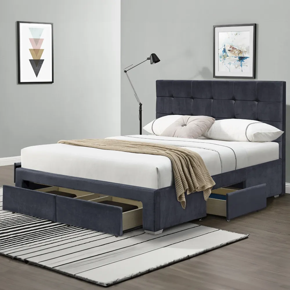 Brooklyn King Size 3 Piece Bedroom Set - Grey, Velvet