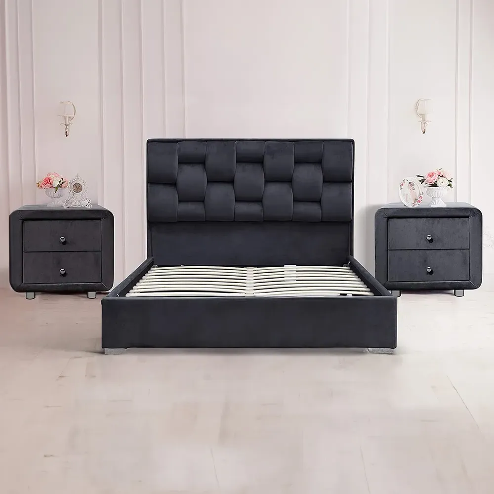 Brooklyn King Size 3 Piece Bedroom Set - Grey, Velvet