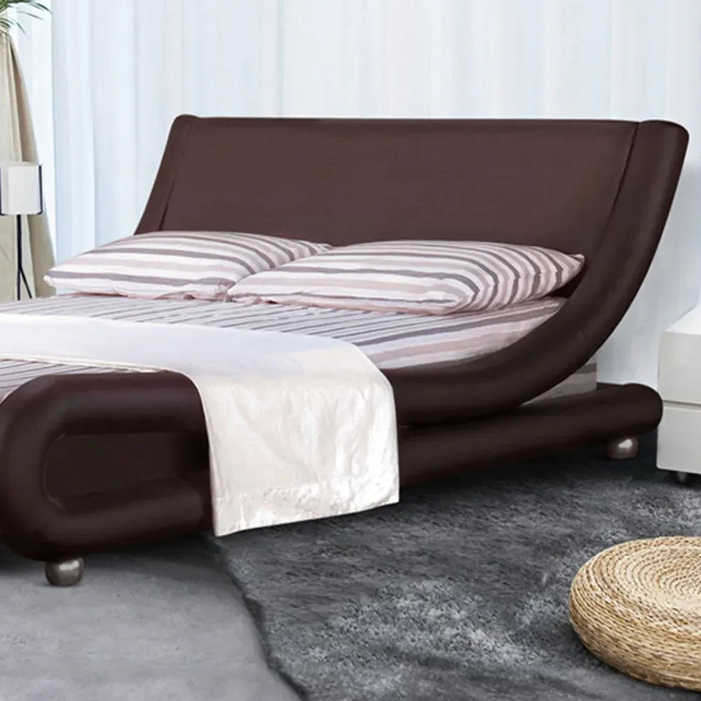Brooklyn King Size Bed Frame - Brown, Faux Leather