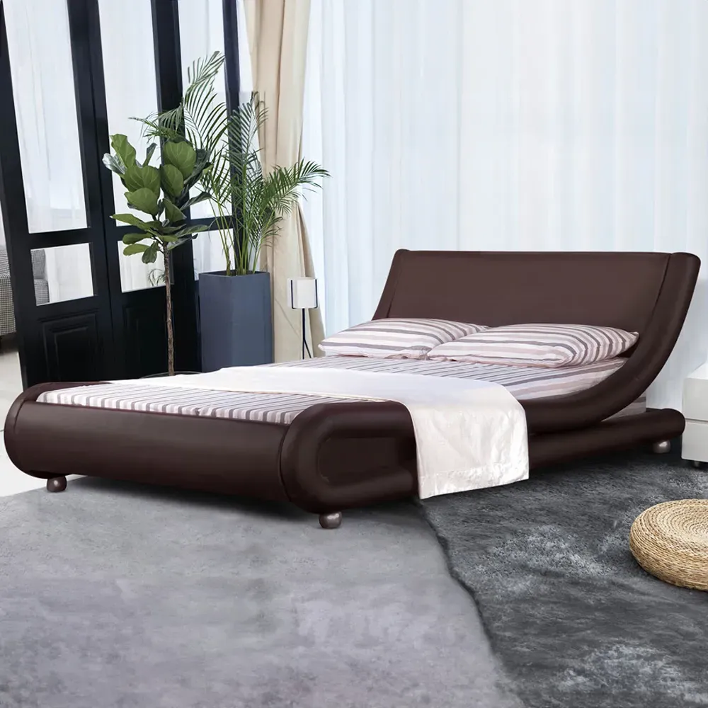 Brooklyn King Size Bed Frame - Brown, Faux Leather