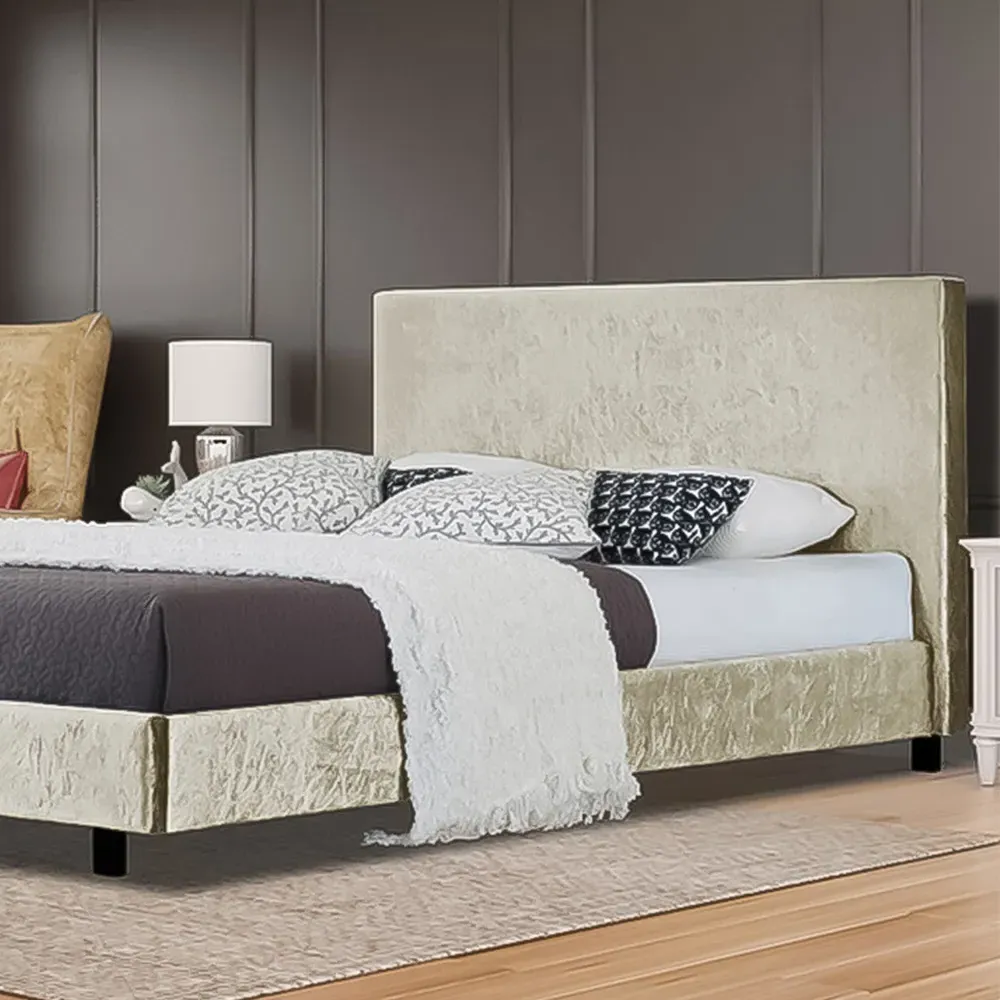 Brooklyn King Size Bed Frame - Cream, Crushed Velvet