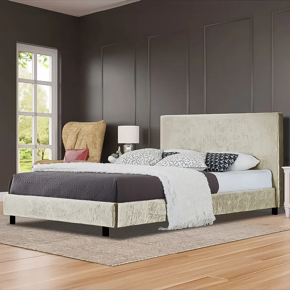 Brooklyn King Size Bed Frame - Cream, Crushed Velvet image