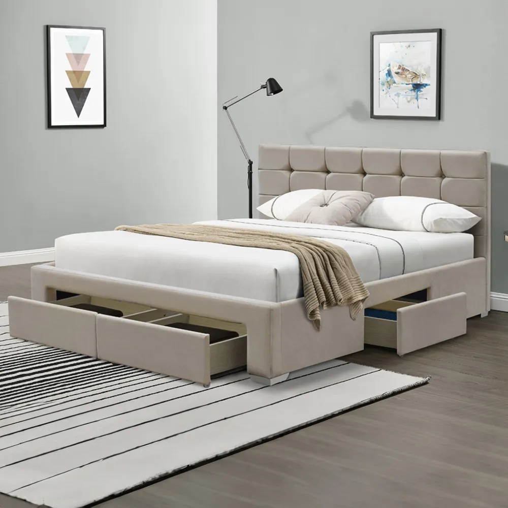 Brooklyn King Size Bed Frame - Cream, Velvet