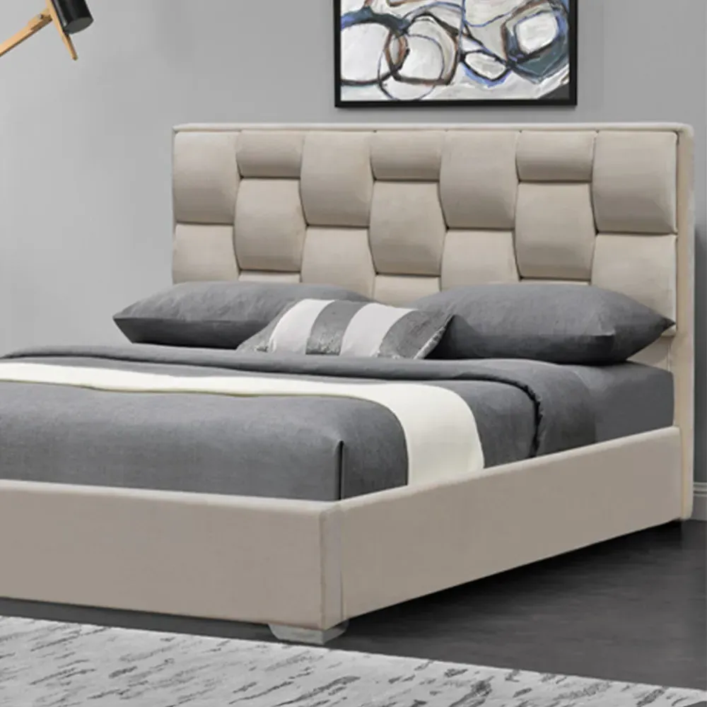 Brooklyn King Size Bed Frame - Cream, Velvet