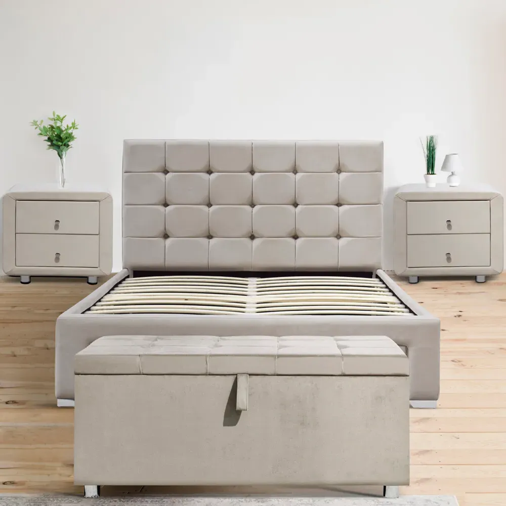 Brooklyn King Size Bed Frame - Cream, Velvet