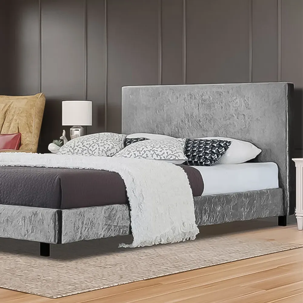 Brooklyn King Size Bed Frame - Silver, Velvet