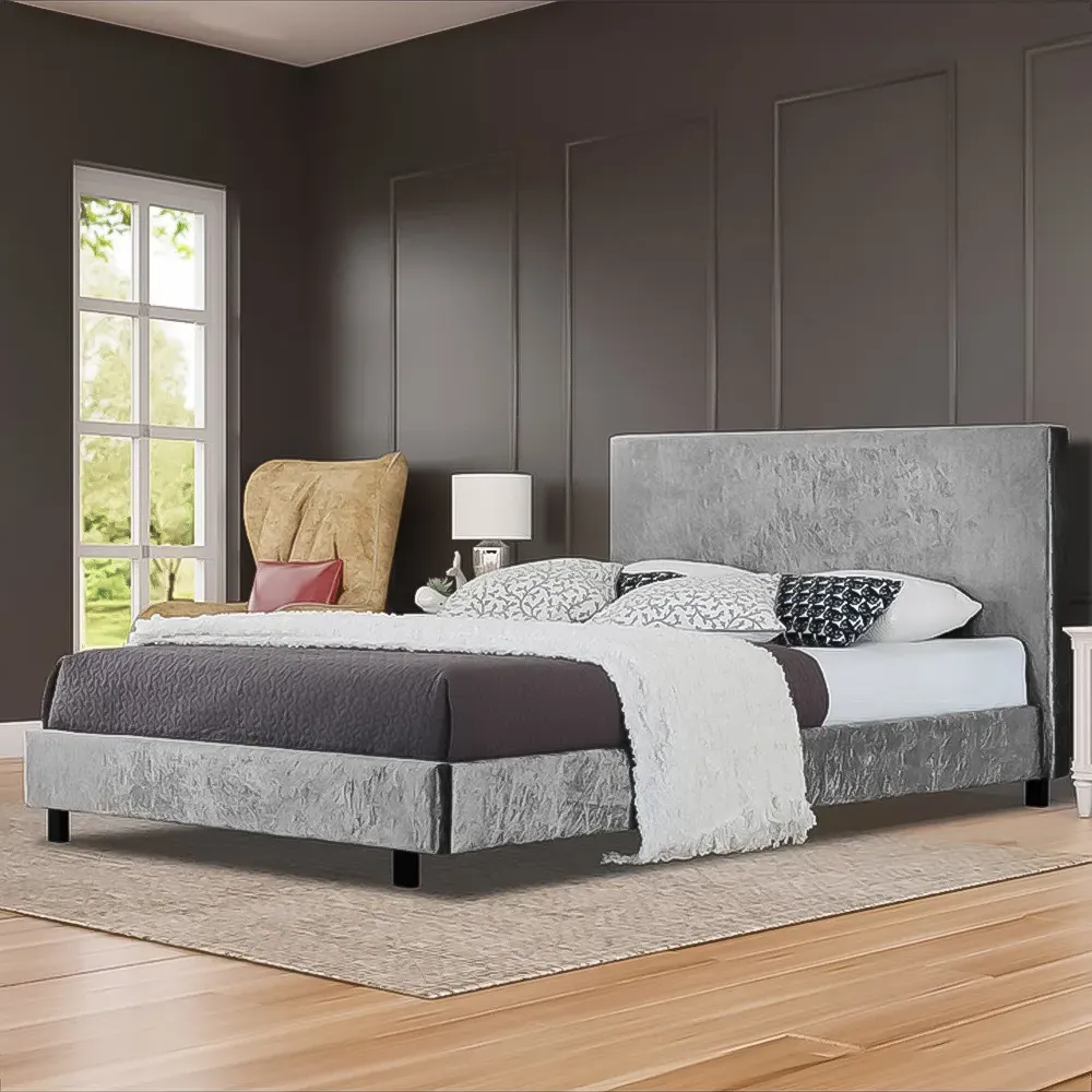 Brooklyn King Size Bed Frame - Silver, Velvet