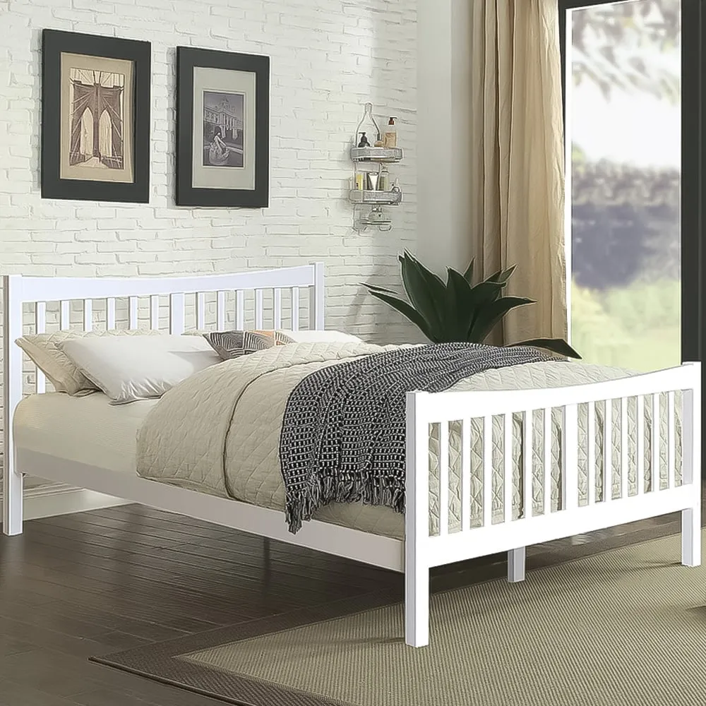 Brooklyn King Size Bed Frame - White, Pine
