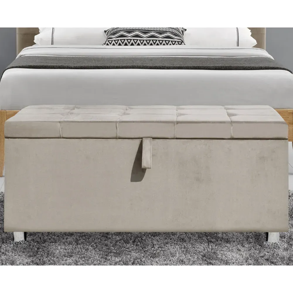 Brooklyn King Size Bed Frame with 4 Drawers - Cream, Velvet