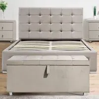 Brooklyn King Size Bed Frame with 4 Drawers - Cream, Velvet