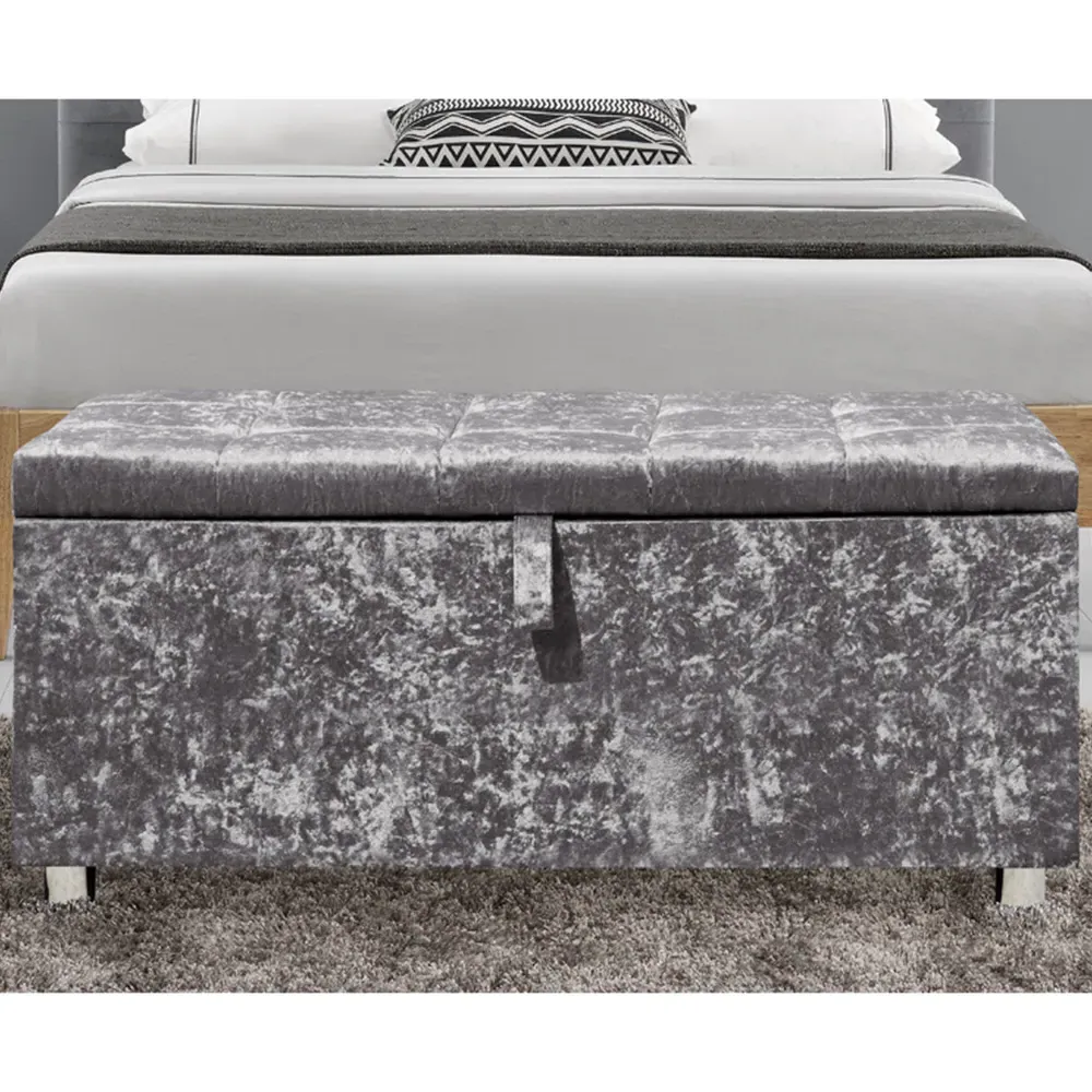Brooklyn King Size Bed Frame with 4 Drawers - Silver, Velvet