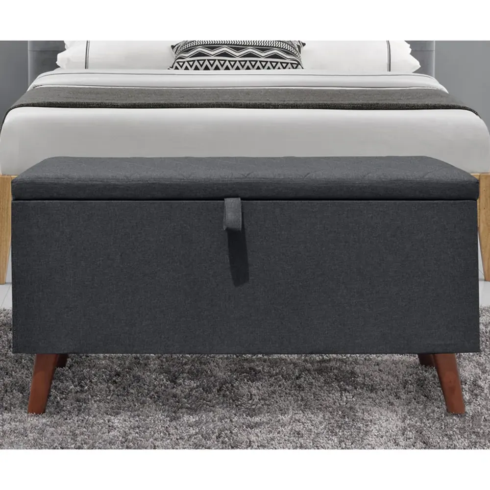 Brooklyn King Size Bed Frame with Blanket Box - Grey, Linen