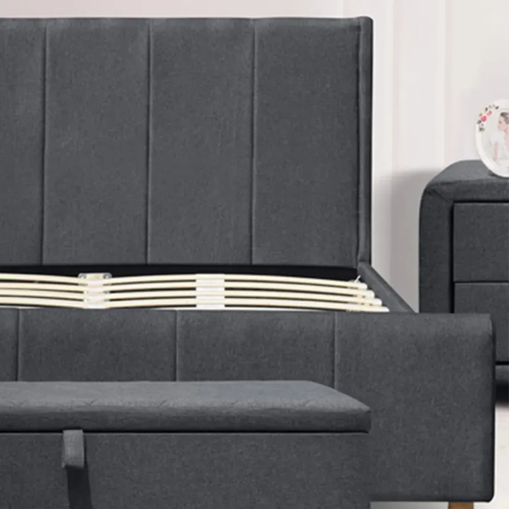 Brooklyn King Size Bed Frame with Blanket Box - Grey, Linen