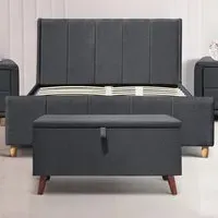 Brooklyn King Size Bed Frame with Blanket Box - Grey, Linen