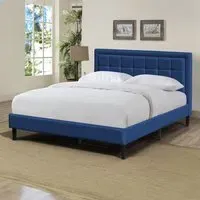 Brooklyn King Size Bed Frame with Buttoned Headboard - Blue