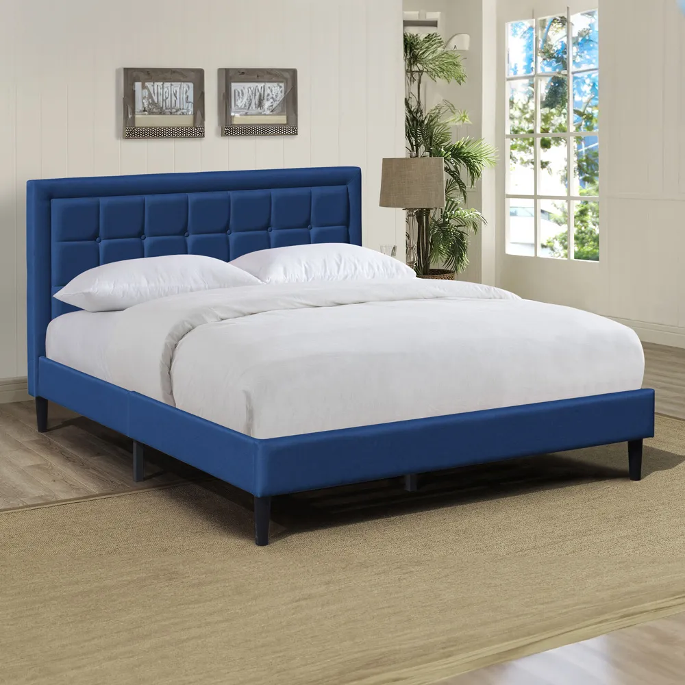 Brooklyn King Size Bed Frame with Buttoned Headboard - Blue image