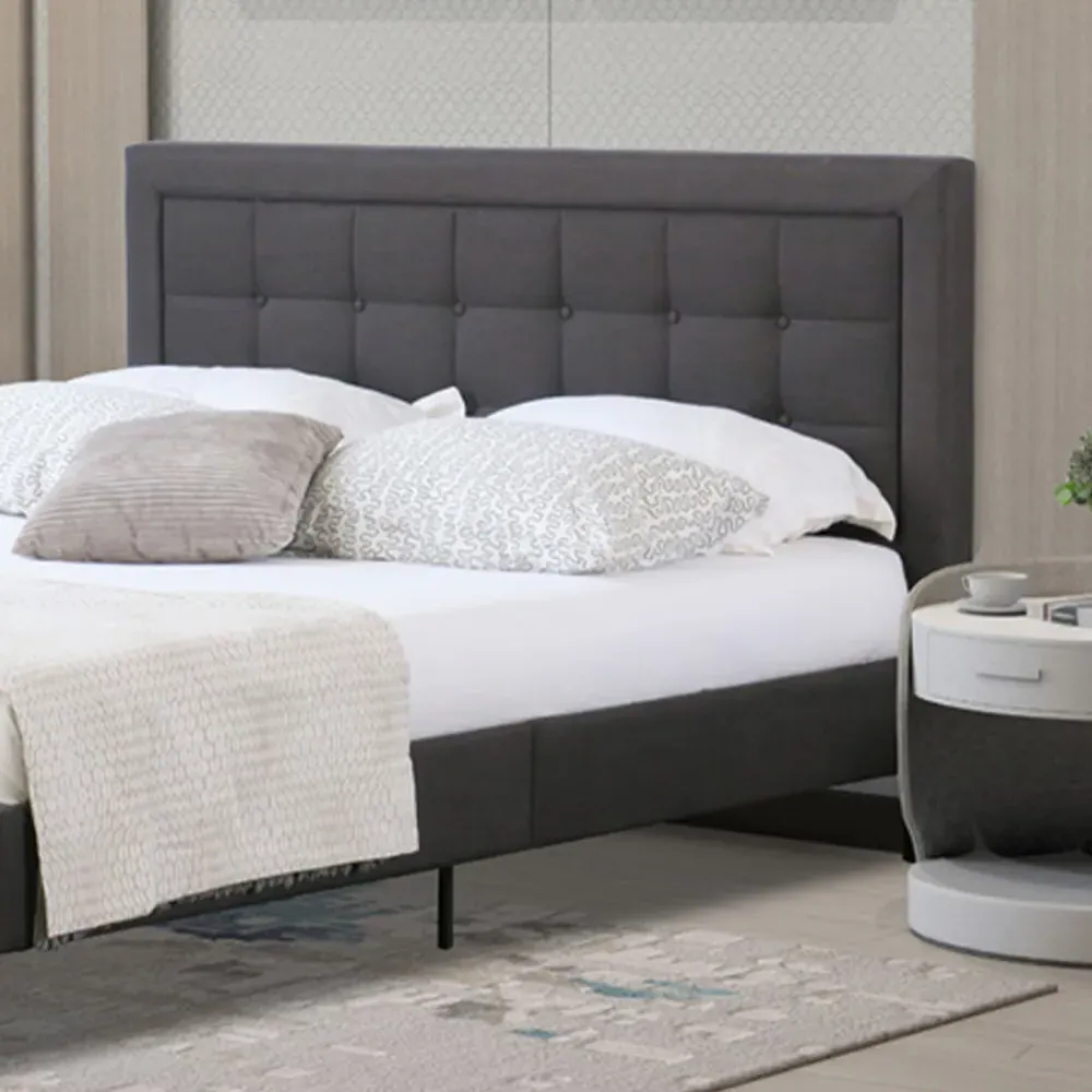 Brooklyn King Size Bed Frame with Buttoned Headboard - Dark Grey