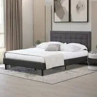 Brooklyn King Size Bed Frame with Buttoned Headboard - Dark Grey