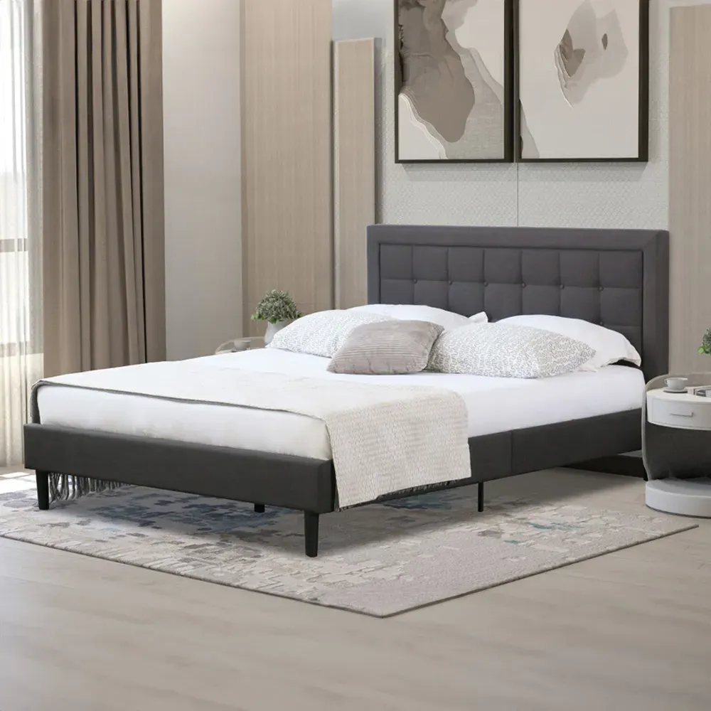 Brooklyn King Size Bed Frame with Buttoned Headboard - Dark Grey