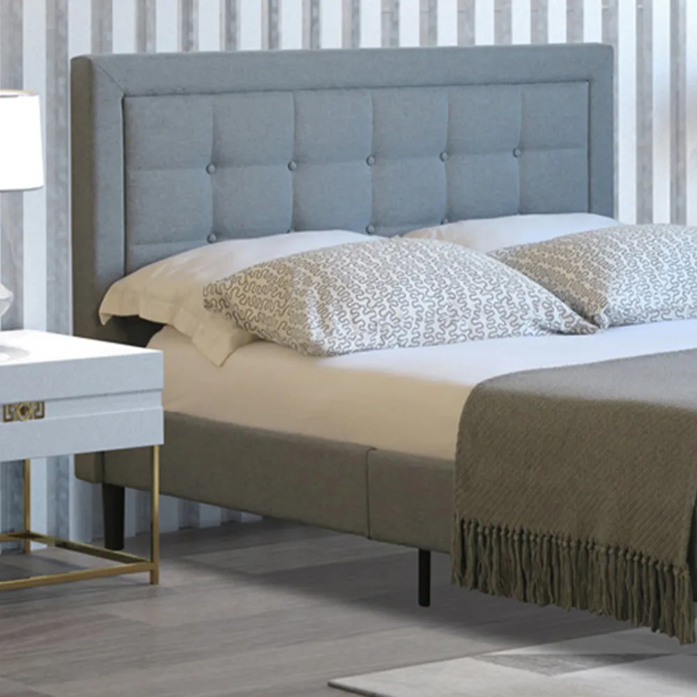 Brooklyn King Size Bed Frame with Buttoned Headboard - Light Grey
