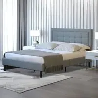 Brooklyn King Size Bed Frame with Buttoned Headboard - Light Grey