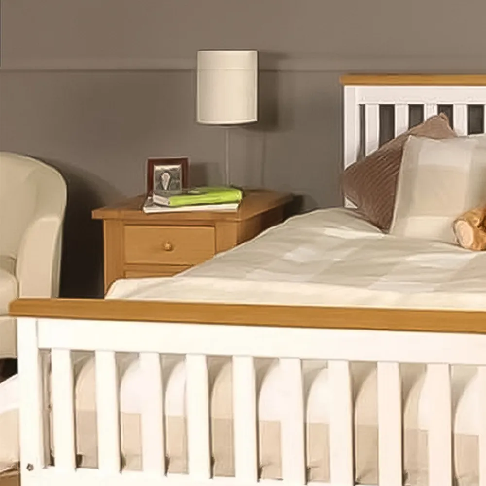Brooklyn King Size Bed Frame with Caramel Bar - White, Pine