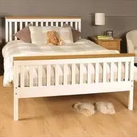 Brooklyn King Size Bed Frame with Caramel Bar - White, Pine