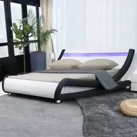 Brooklyn King Size Bed Frame with LED - Black and White, Faux Leather