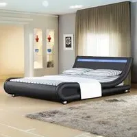 Brooklyn King Size Bed Frame with LED - Black, Faux Leather