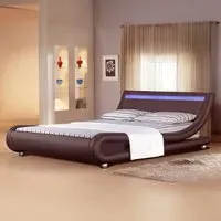 Brooklyn King Size Bed Frame with LED - Brown, Faux Leather
