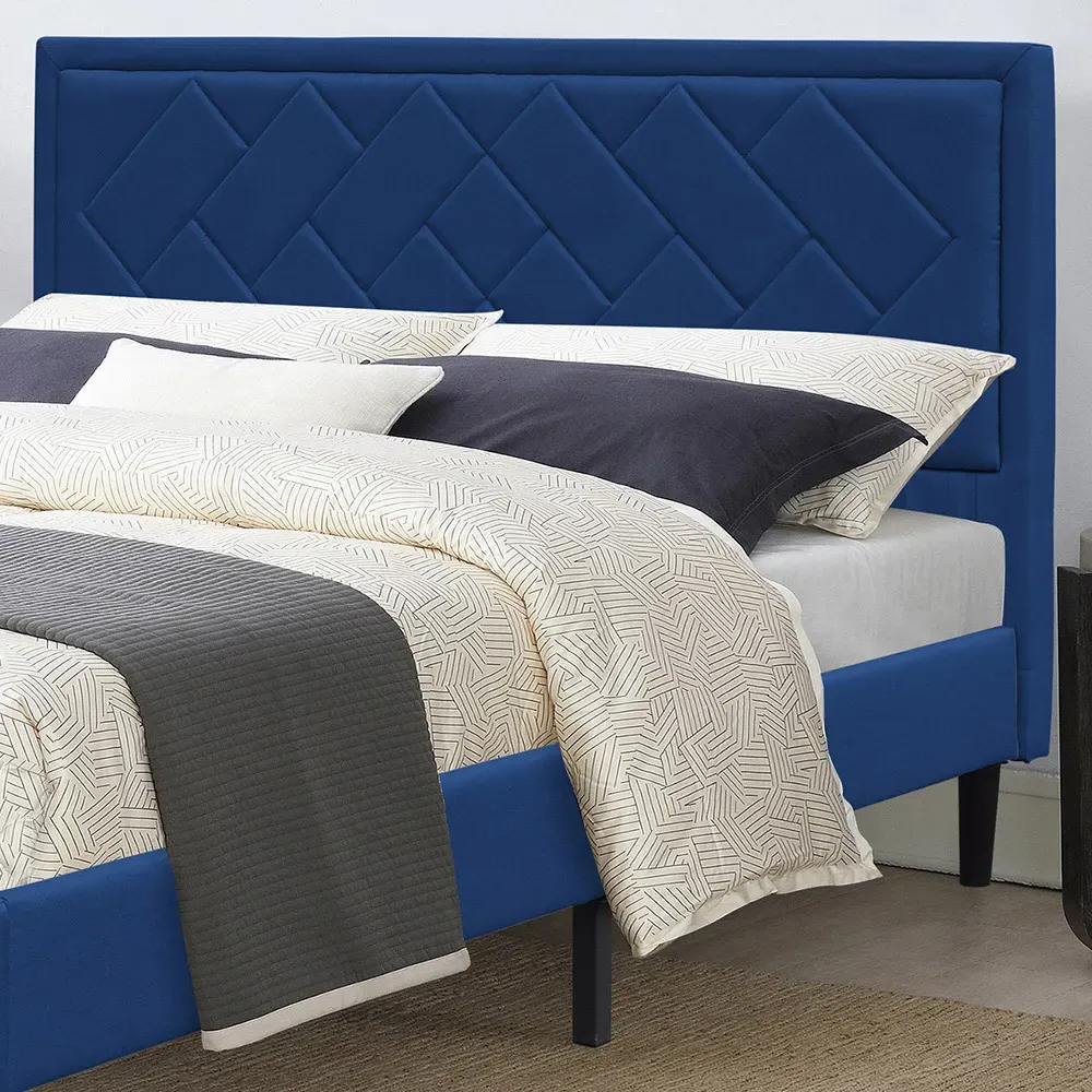 Brooklyn King Size Bed Frame with Padded Headboard - Blue