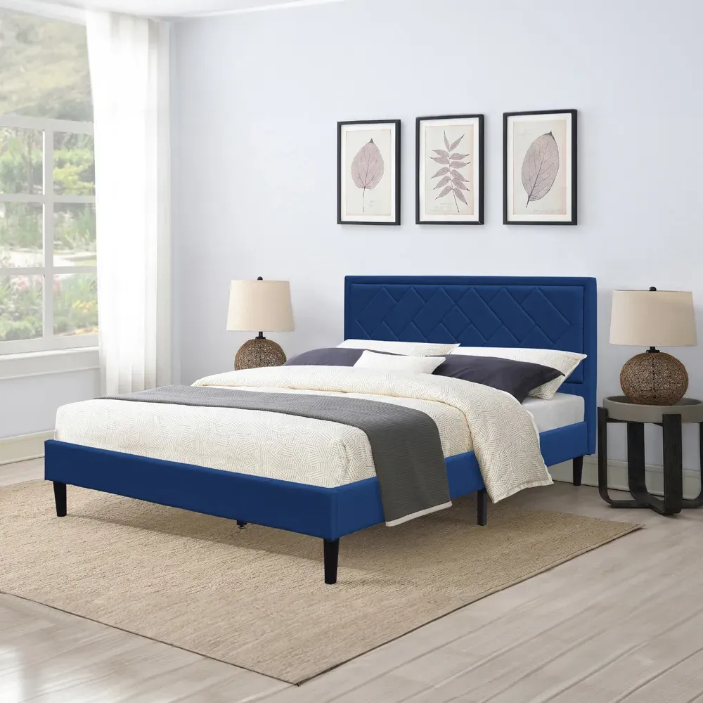 Brooklyn King Size Bed Frame with Padded Headboard - Blue