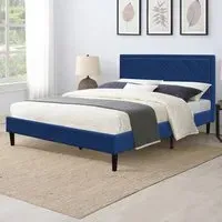 Brooklyn King Size Bed Frame with Padded Headboard - Blue