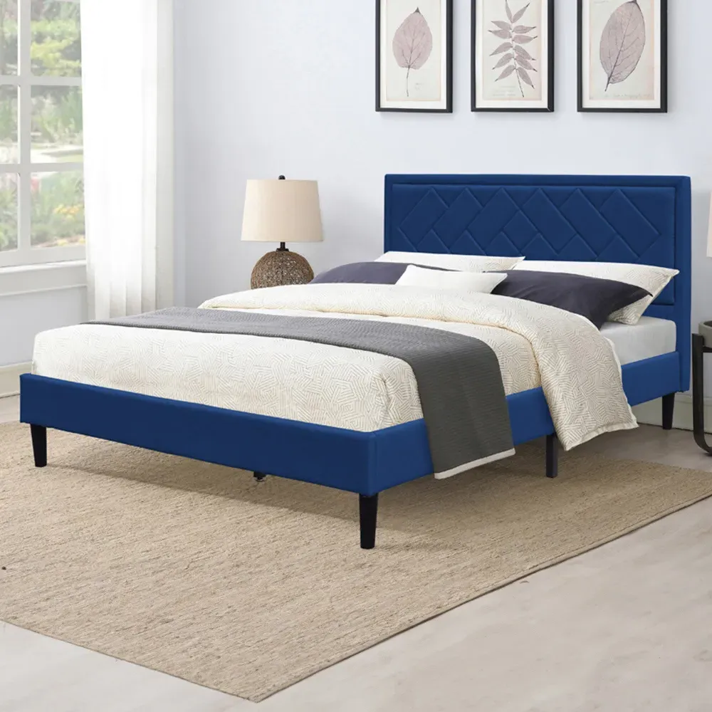 Brooklyn King Size Bed Frame with Padded Headboard - Blue