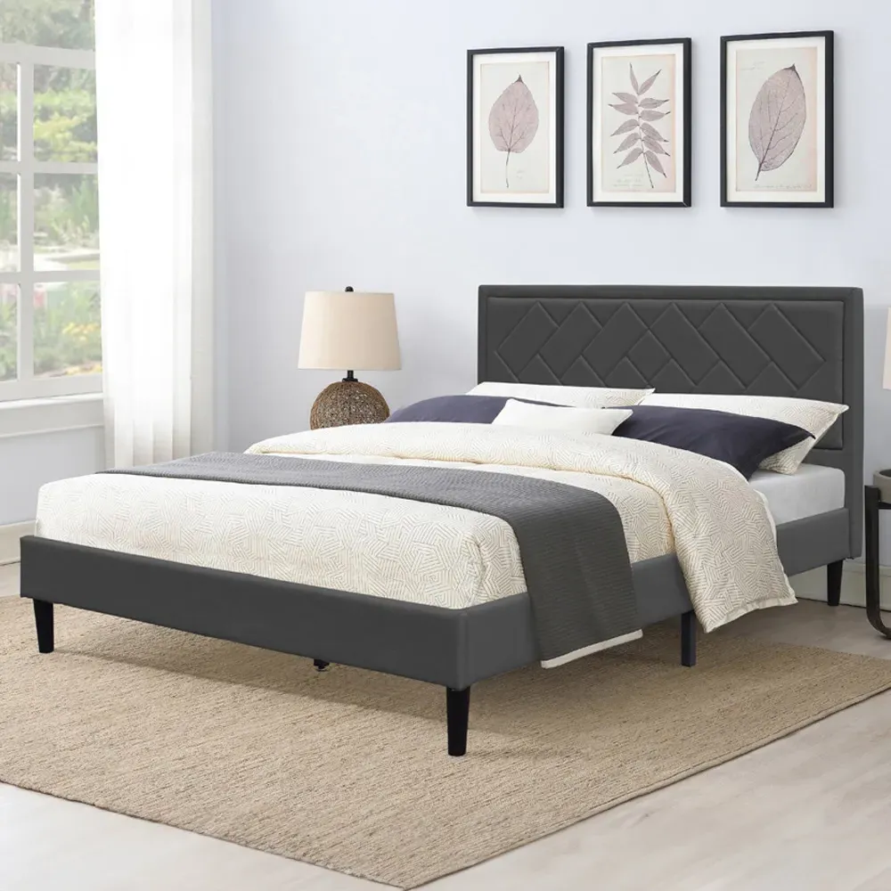 Brooklyn King Size Bed Frame with Padded Headboard - Dark Grey