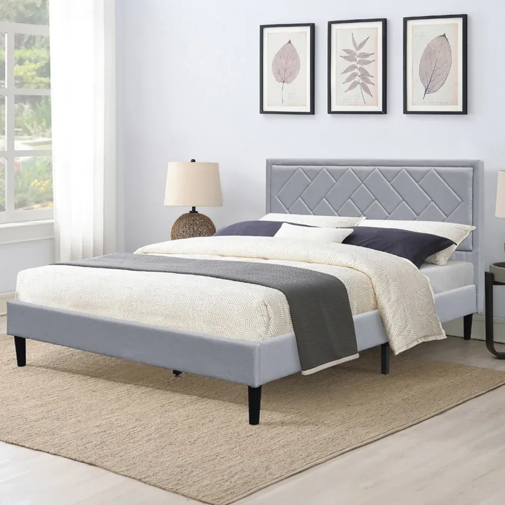 Brooklyn King Size Bed Frame with Padded Headboard - Light Grey