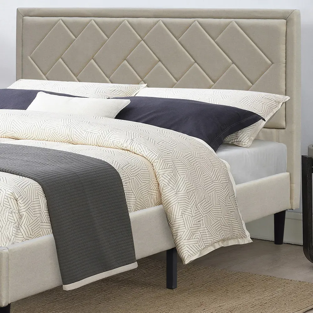 Brooklyn King Size Bed Frame with Padded Headboard - Stone