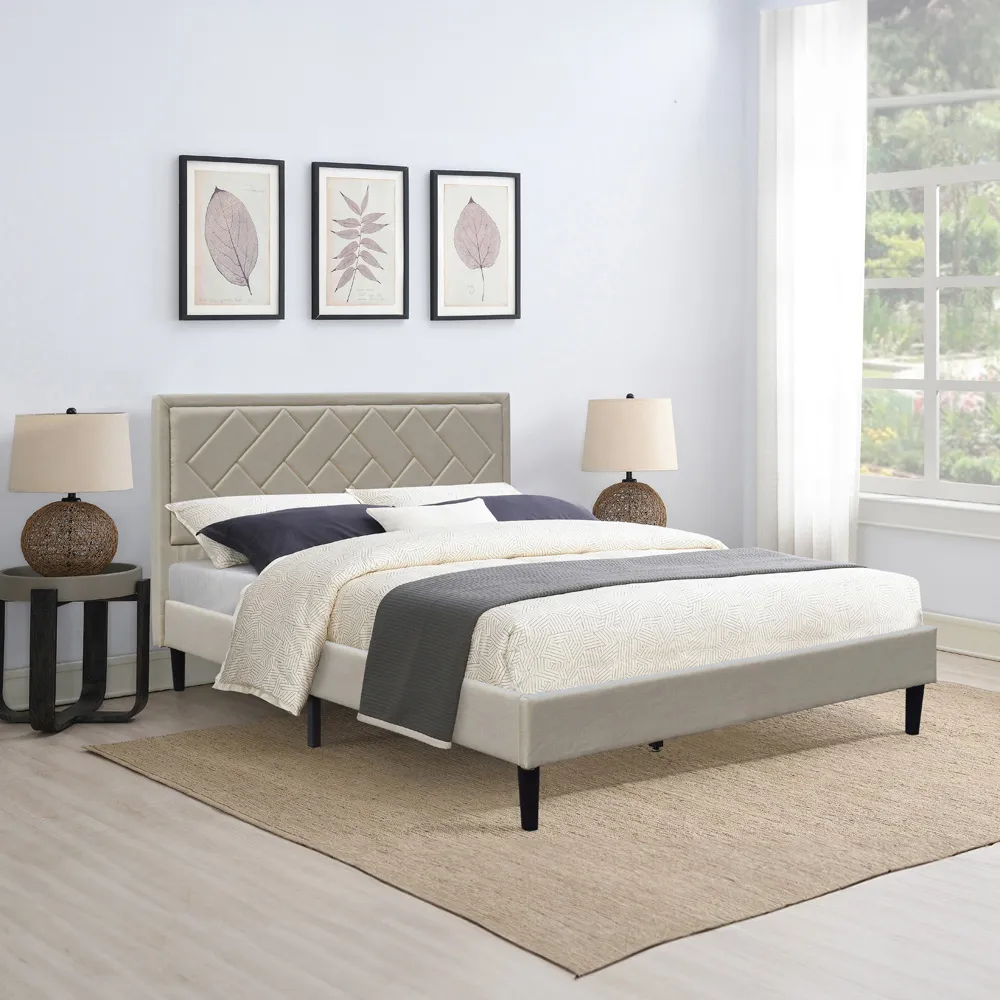 Brooklyn King Size Bed Frame with Padded Headboard - Stone