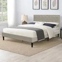 Brooklyn King Size Bed Frame with Padded Headboard - Stone