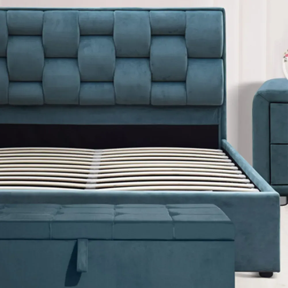 Brooklyn King Size Bed Frame with Storage - Blue, Velvet